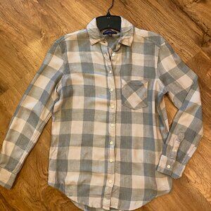 Women's Womans Aeropostale Aero Pink & Gray Plaid Button Down Up Shirt Top